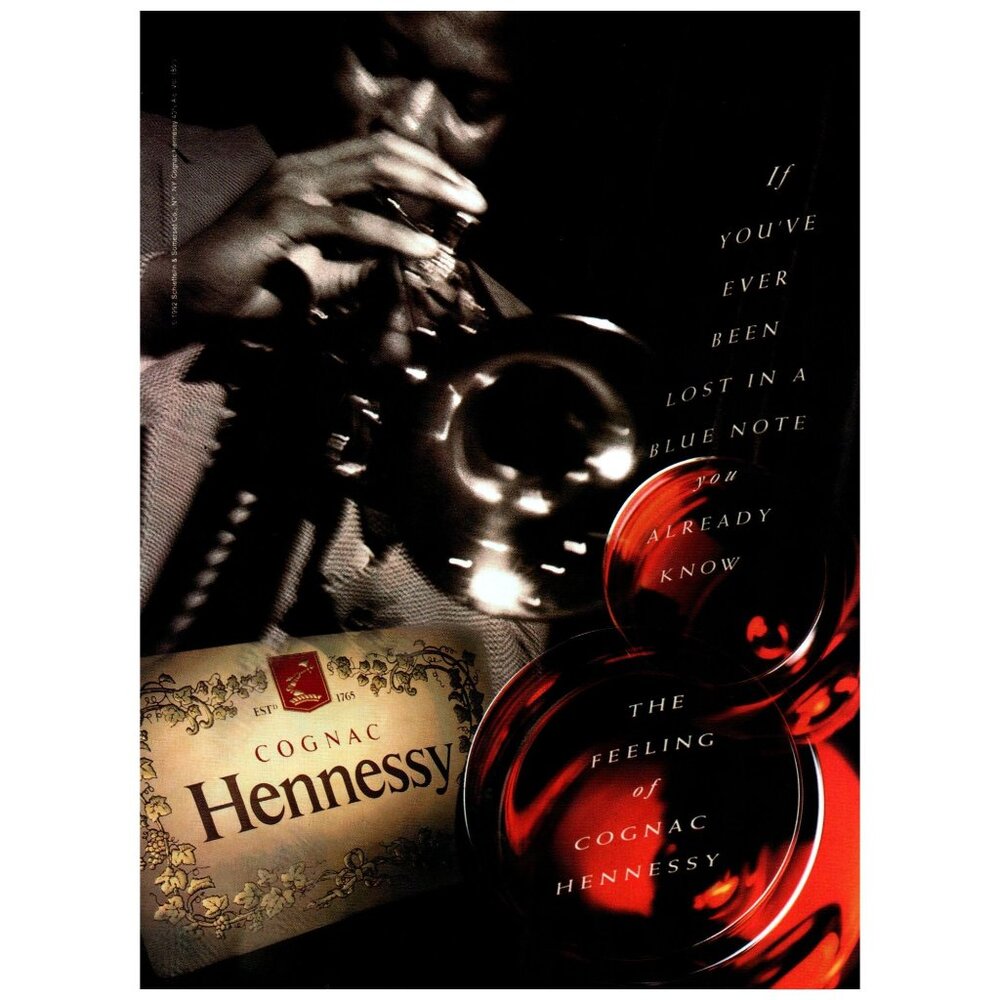 1993 Hennessy Cognac Jazz Trumpet Player Vintage Print Ad 90s Bar Room Wall Art
